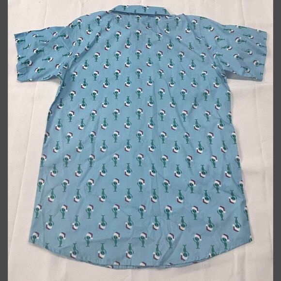 Wurl Boys Collared Shirt Green Aliens W/Santa Hats Cruise Blue Christmas Small - Picture 4 of 8